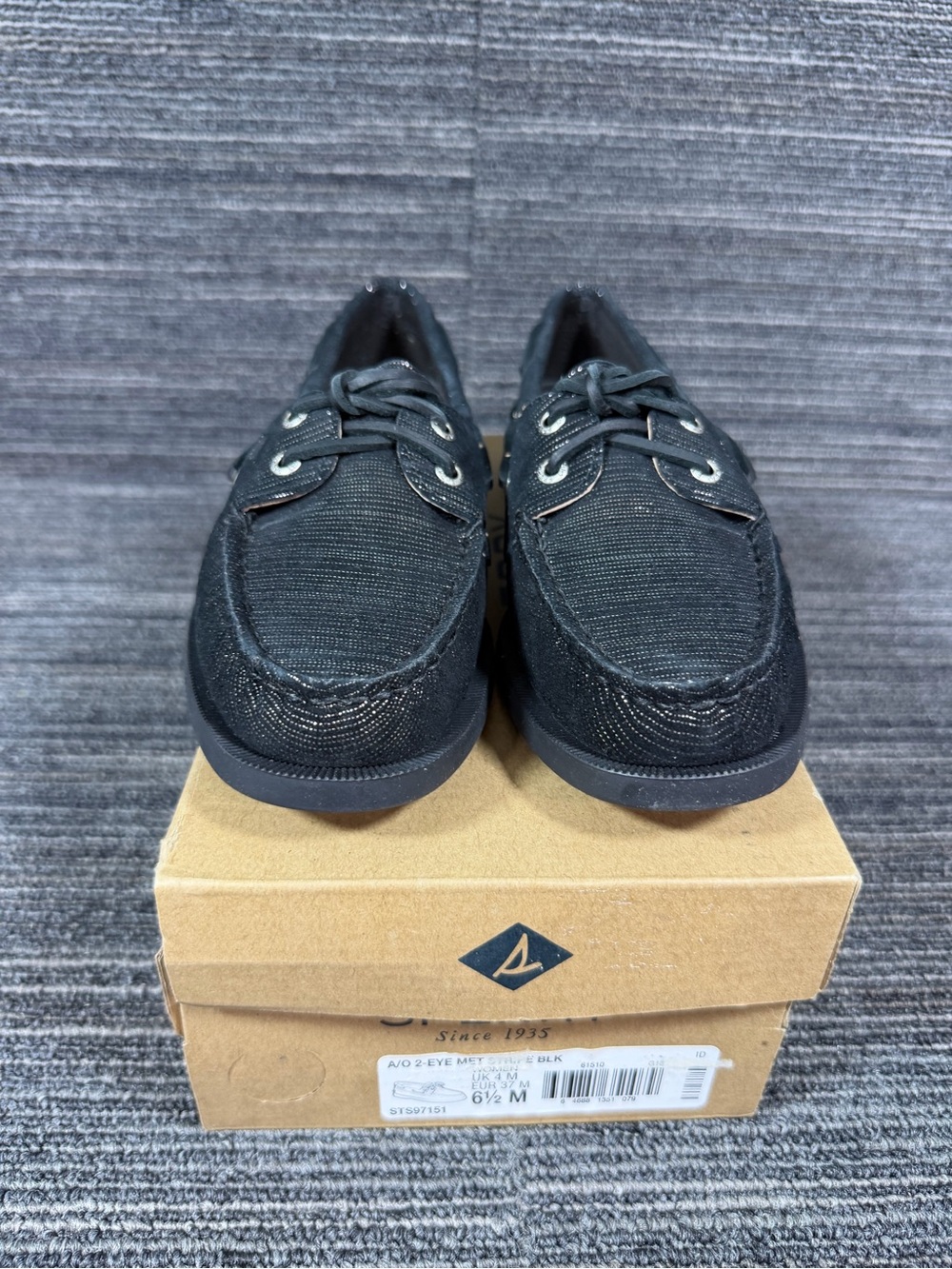 Sperry A/O 2-Eye Metalic Stripped Black Boat Shoes STS97151 Women’s 6.5 M New - Picture 3 of 8